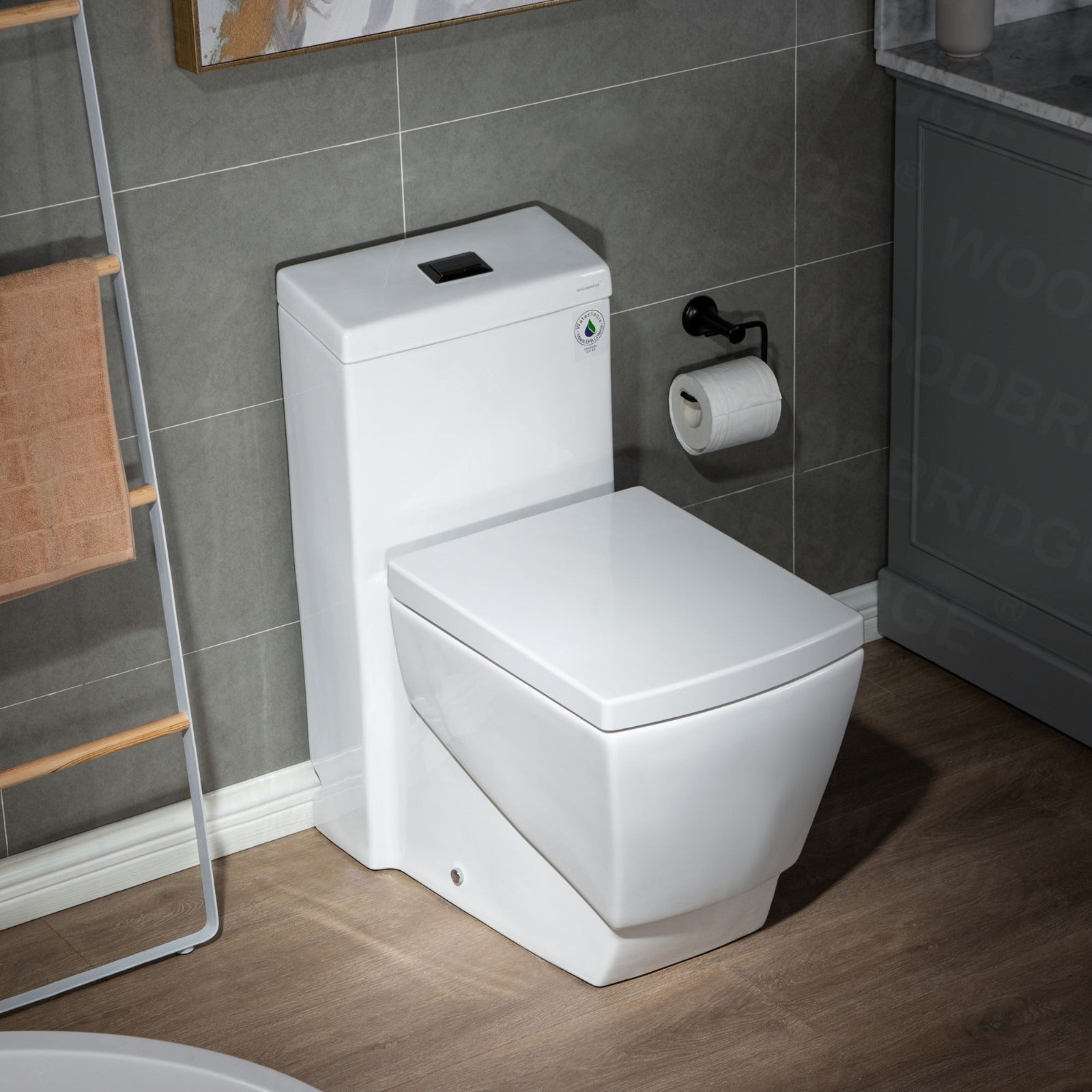 WOODBRIDGE Modern Square Design One Piece Dual Flush 1.28 GP Toilet,Chair Height with Soft Closing Seat, T0020