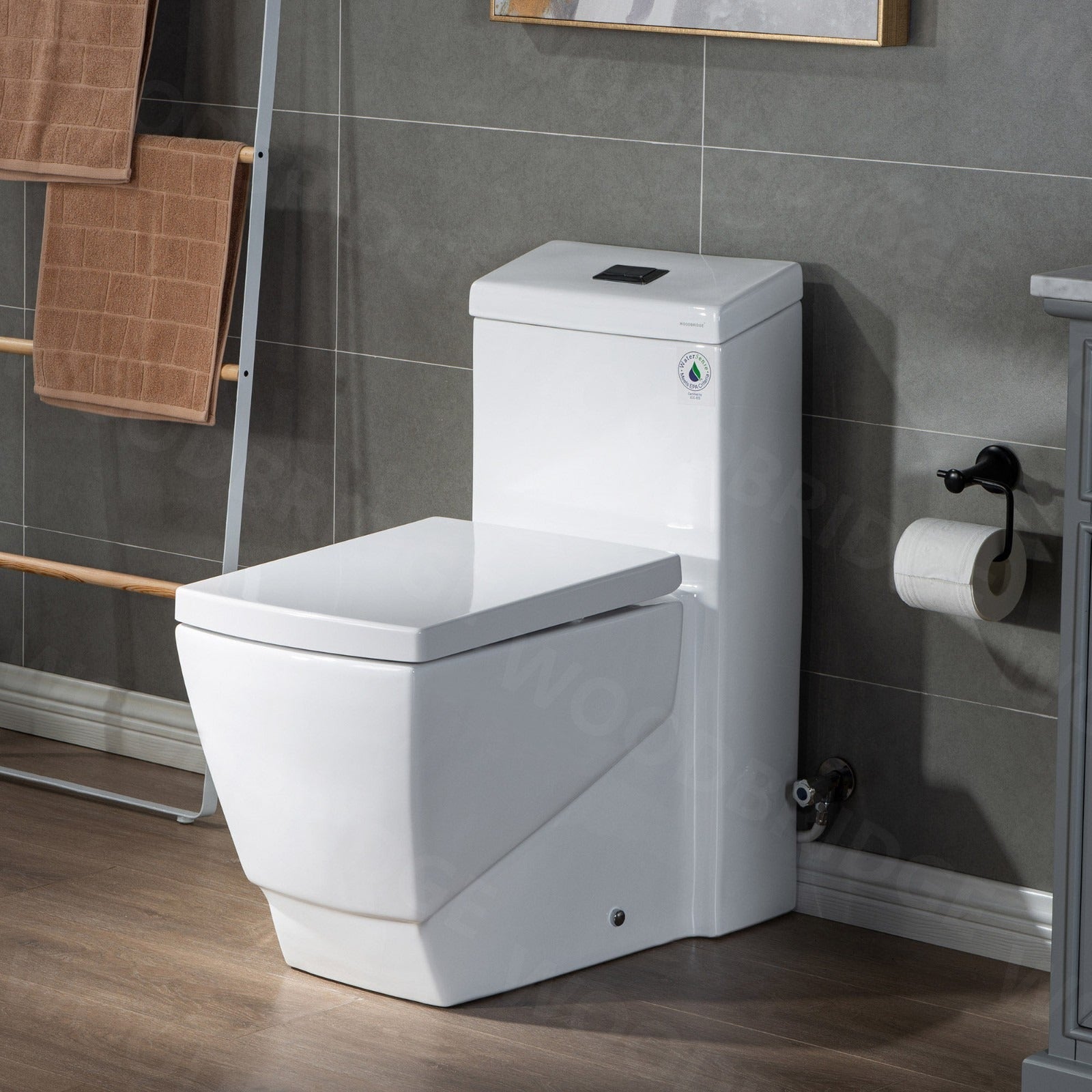 WOODBRIDGE Modern Square Design One Piece Dual Flush 1.28 GP Toilet,Chair Height with Soft Closing Seat, T0020