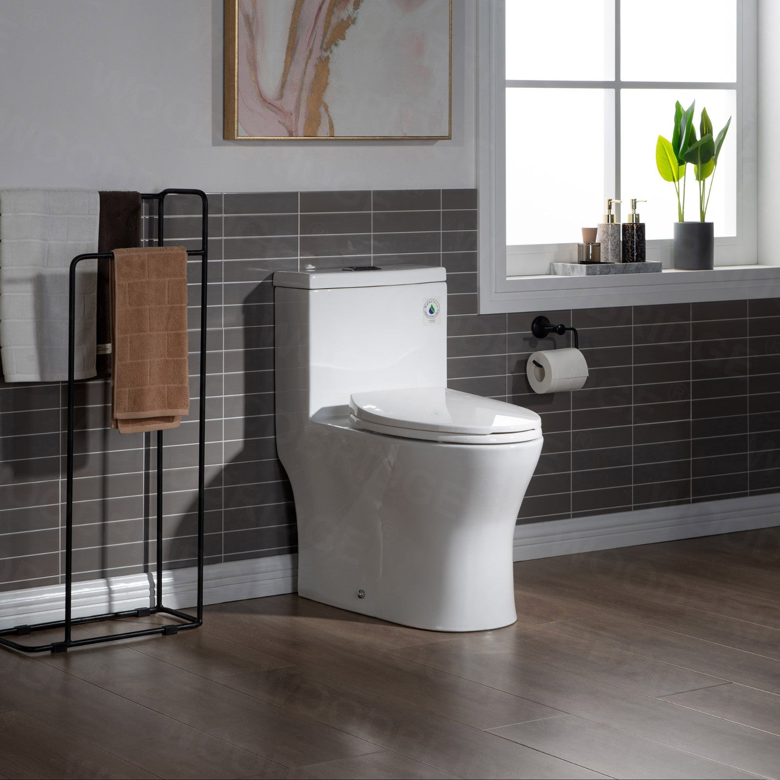 WOODBRIDGE Modern One Piece Dual Flush 1.28 GP Toilet,with Soft Closing Seat
