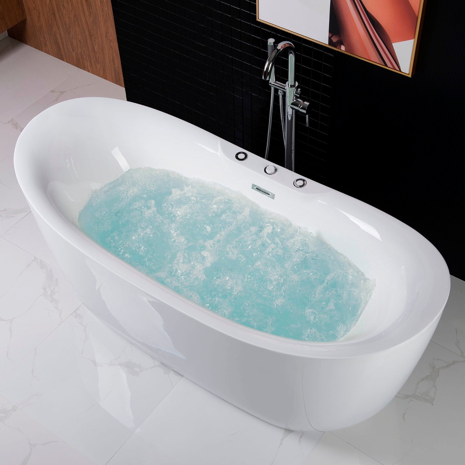 WOODBRIDGE 71" Whirlpool Water Jetted and Air Bubble Freestanding Bathtub