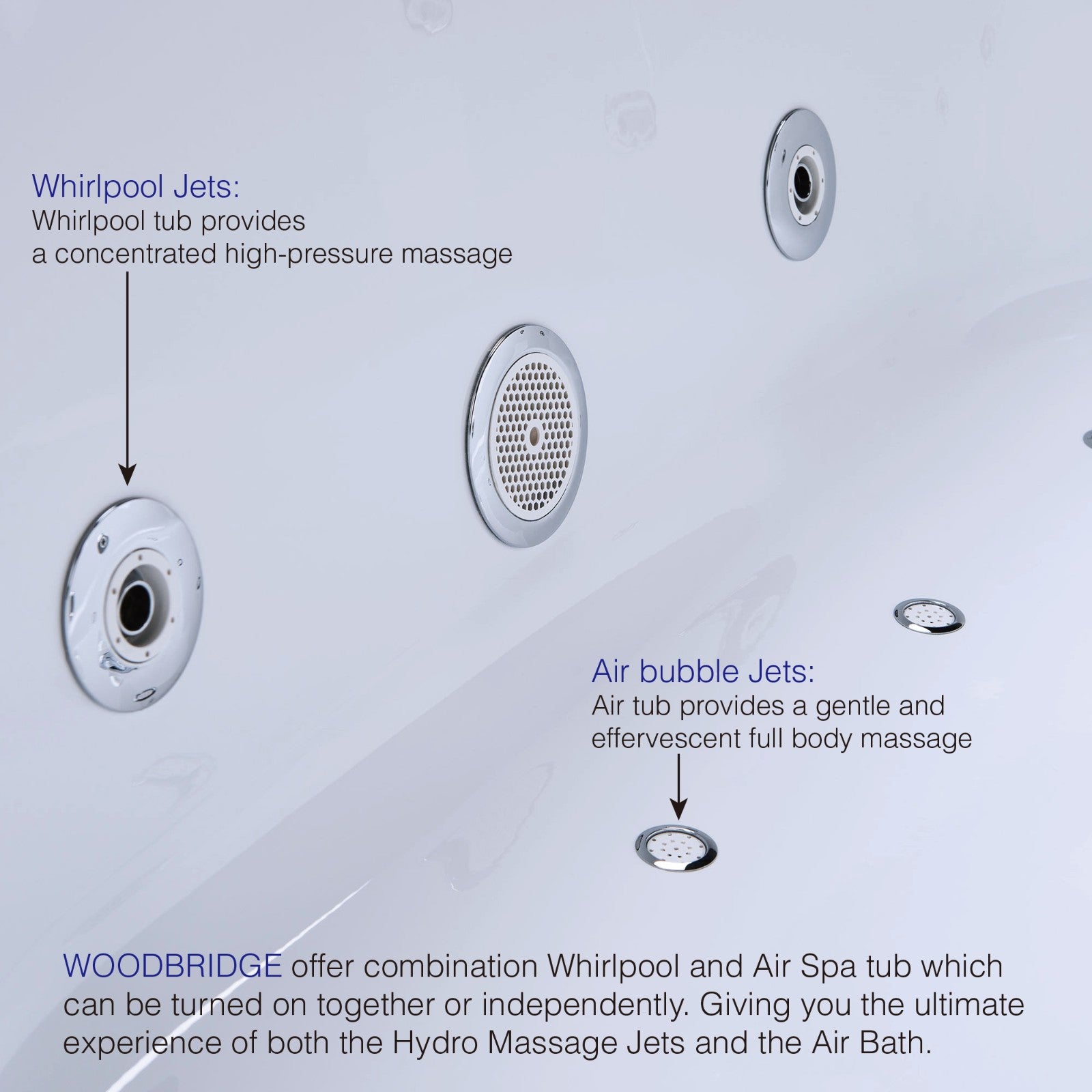 WOODBRIDGE 71" Whirlpool Water Jetted and Air Bubble Freestanding Bathtub