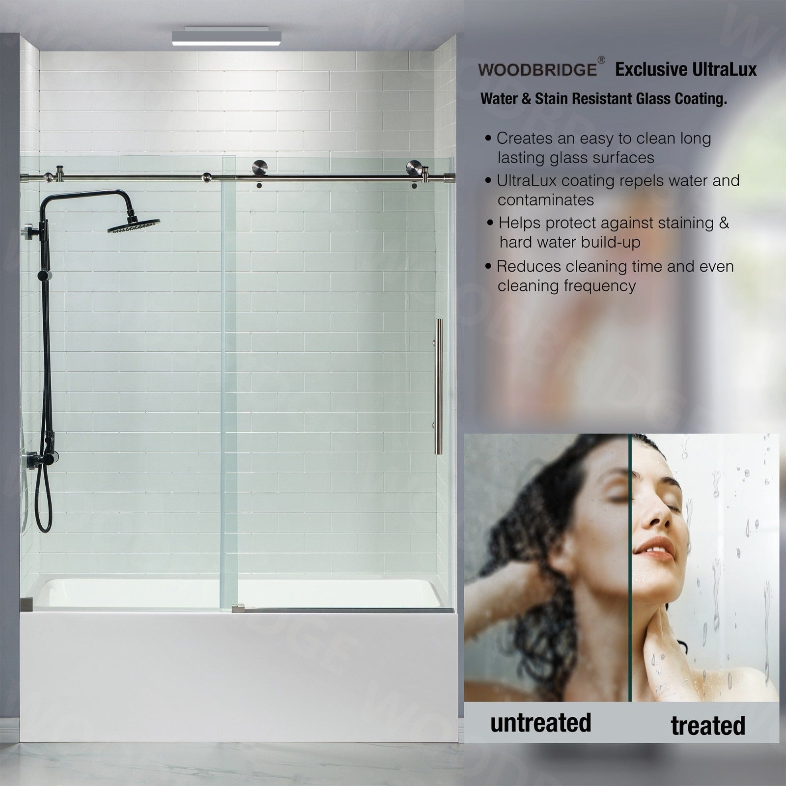 WOODBRIDGE Frameless Bathtub Shower Doors 56-60" Width x 62"Height with 3/8"(10mm) Clear Tempered Glass, MBSDC6062