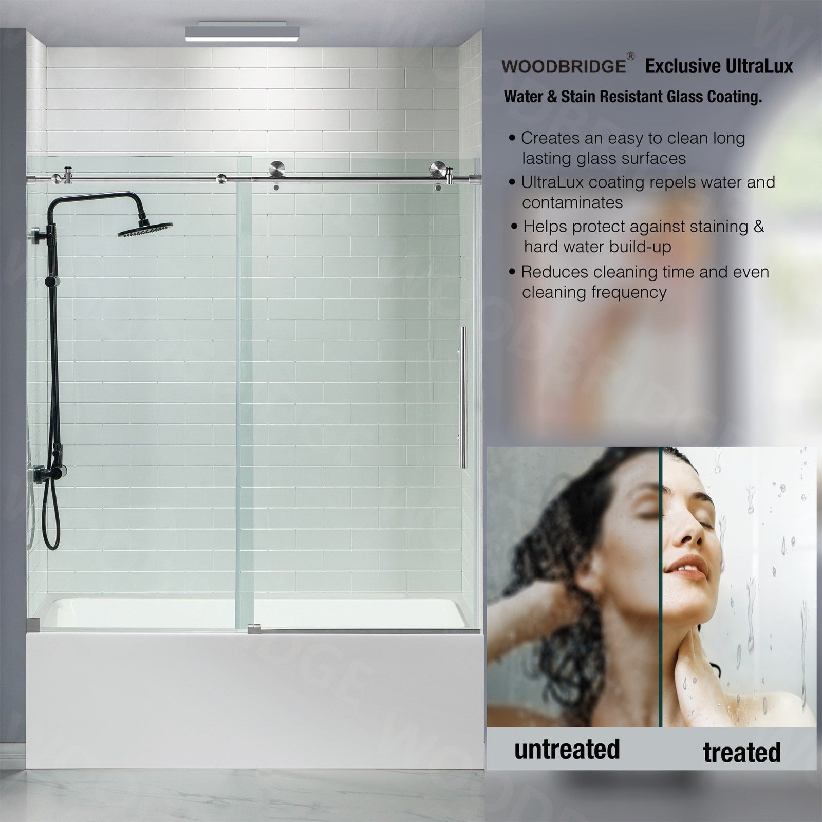 WOODBRIDGE Frameless Bathtub Shower Doors 56-60" Width x 62"Height with 3/8"(10mm) Clear Tempered Glass, MBSDC6062