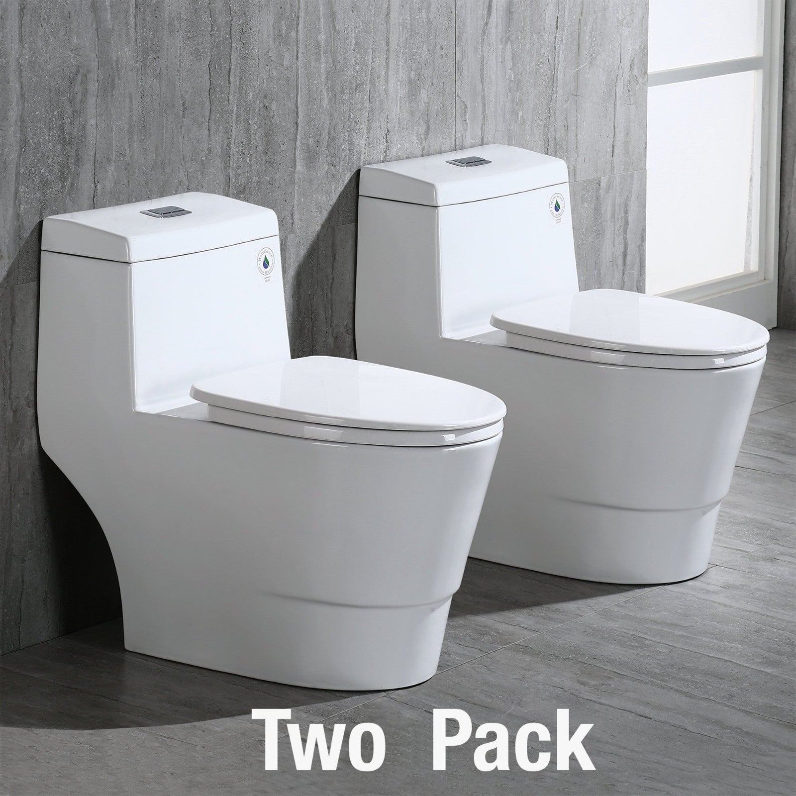 WOODBRIDGEBath T-0019, Dual Flush Elongated One Piece Toilet with Soft Closing Seat, Chair Height, Water Sense, High-Efficiency, Rectangle Button (2 -Pack)