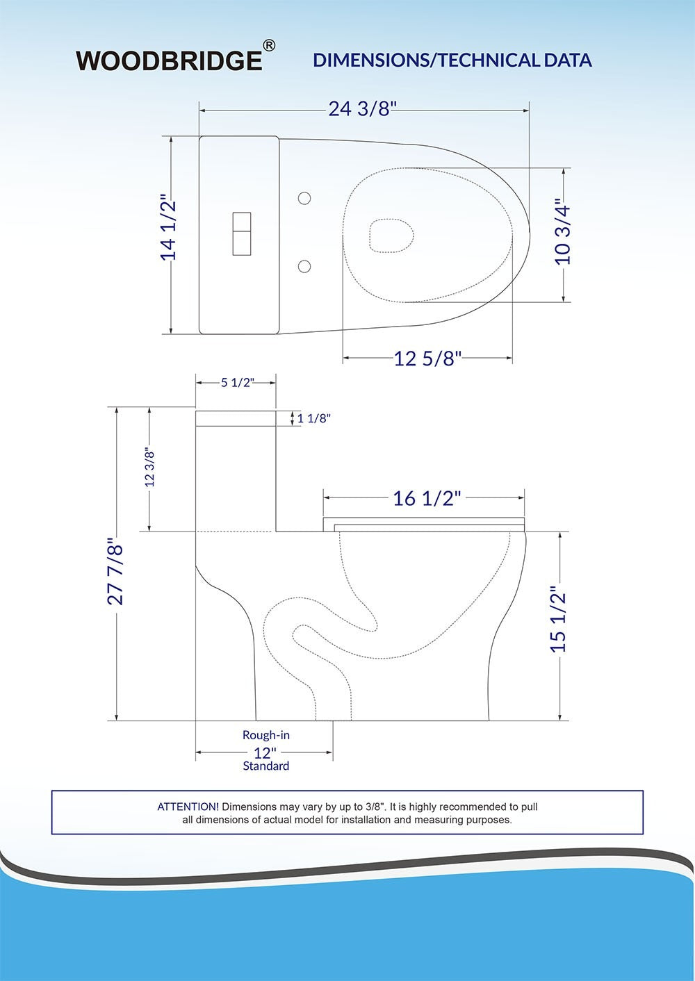 WOODBRIDGE T-0031 Short Compact Tiny One Piece Toilet with Soft Closing Seat, Small Toilet (2 -Pack)