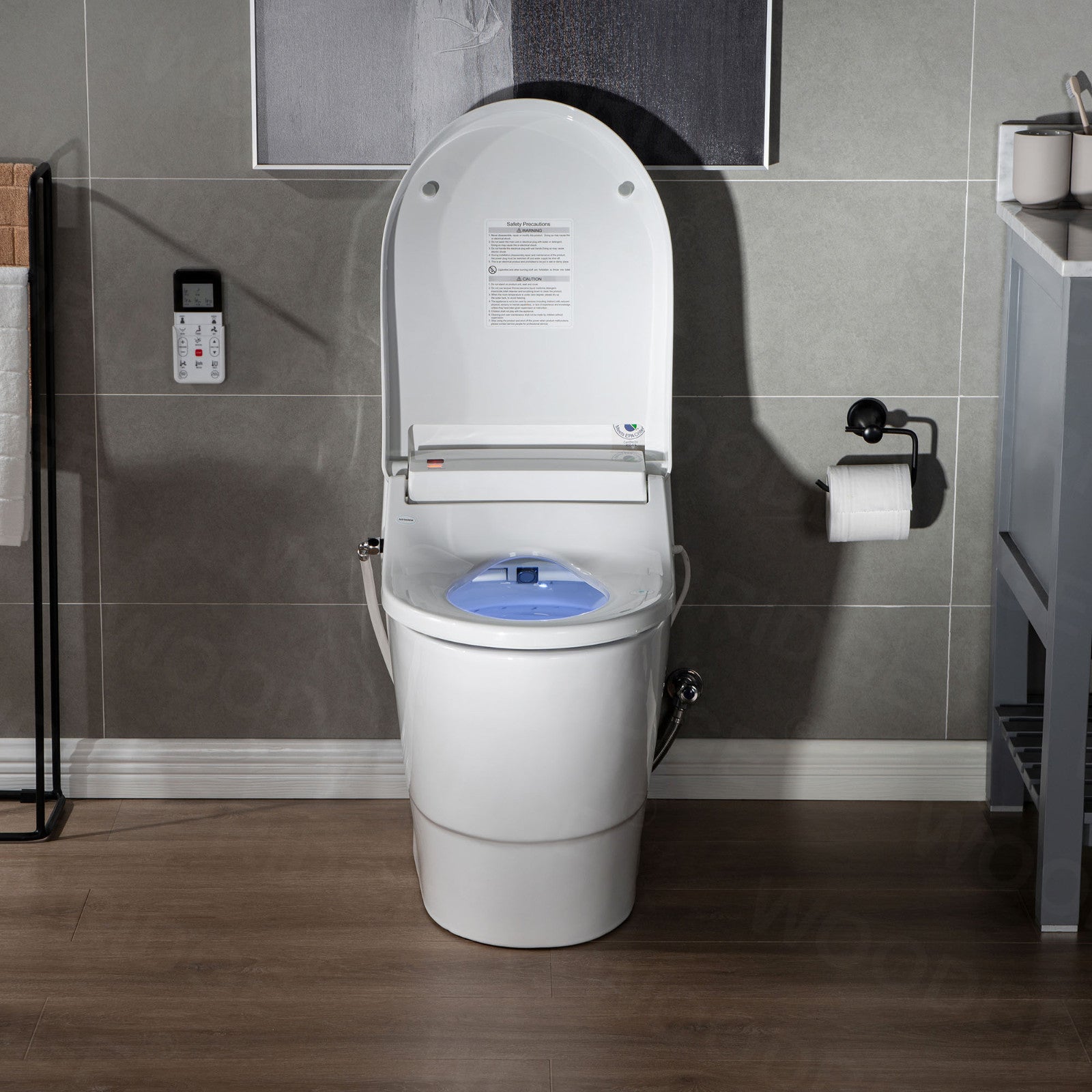 WOODBRIDGE T-0008 Luxury Bidet Toilet, Elongated One Piece Toilet with Advanced Bidet Seat, Chair Height, Smart Toilet Seat with Temperature Controlled Wash Functions and Air Dryer