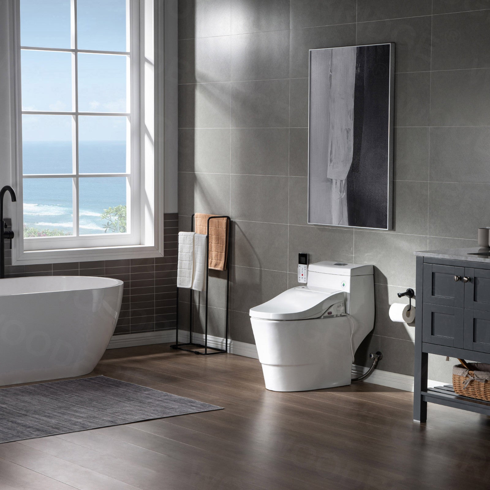 WOODBRIDGE T-0008 Luxury Bidet Toilet, Elongated One Piece Toilet with Advanced Bidet Seat, Chair Height, Smart Toilet Seat with Temperature Controlled Wash Functions and Air Dryer