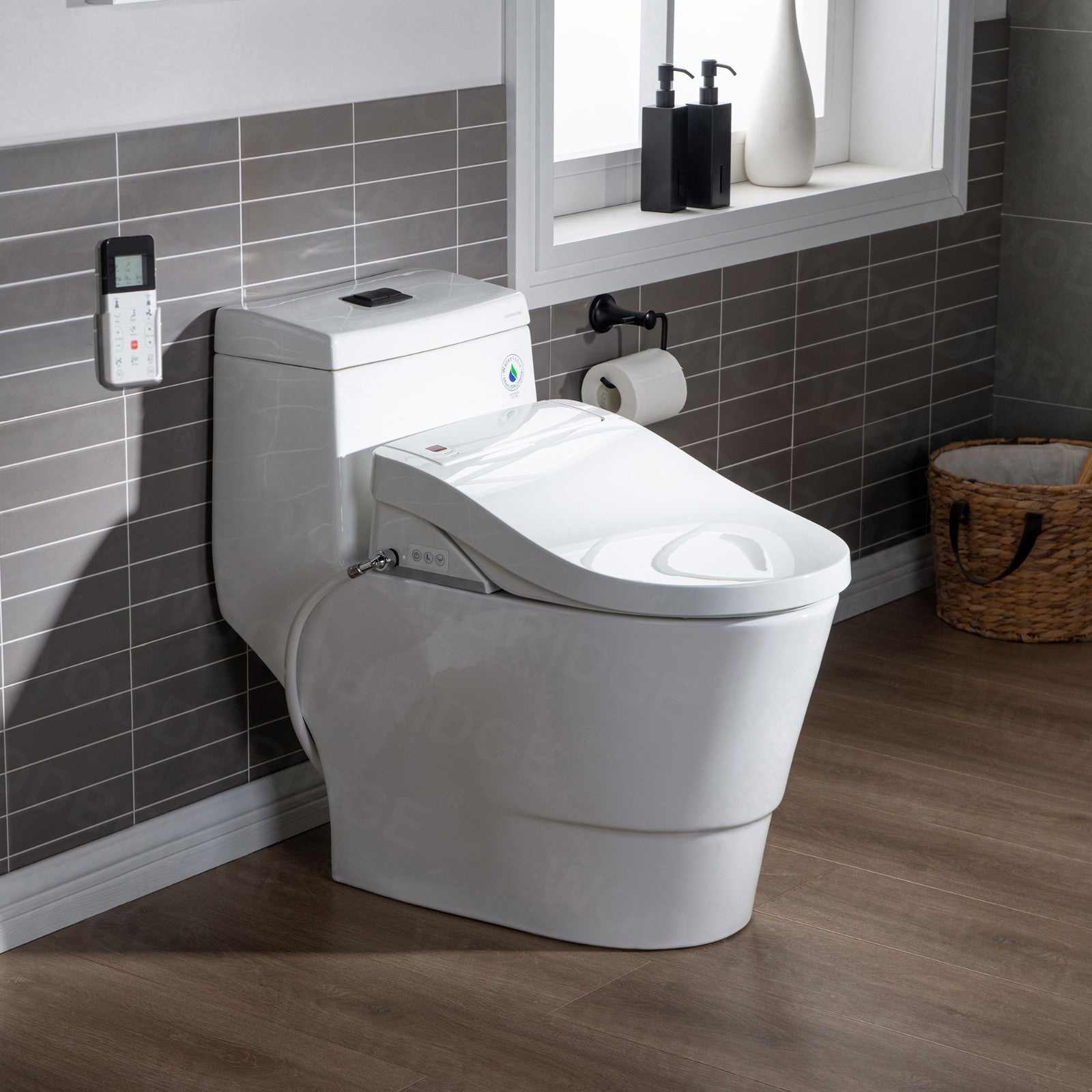 WOODBRIDGE T-0008 Luxury Bidet Toilet, Elongated One Piece Toilet with Advanced Bidet Seat, Chair Height, Smart Toilet Seat with Temperature Controlled Wash Functions and Air Dryer