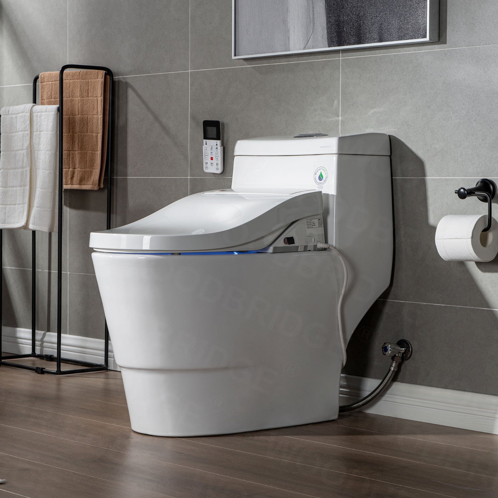 WOODBRIDGE T-0008 Luxury Bidet Toilet, Elongated One Piece Toilet with Advanced Bidet Seat, Chair Height, Smart Toilet Seat with Temperature Controlled Wash Functions and Air Dryer