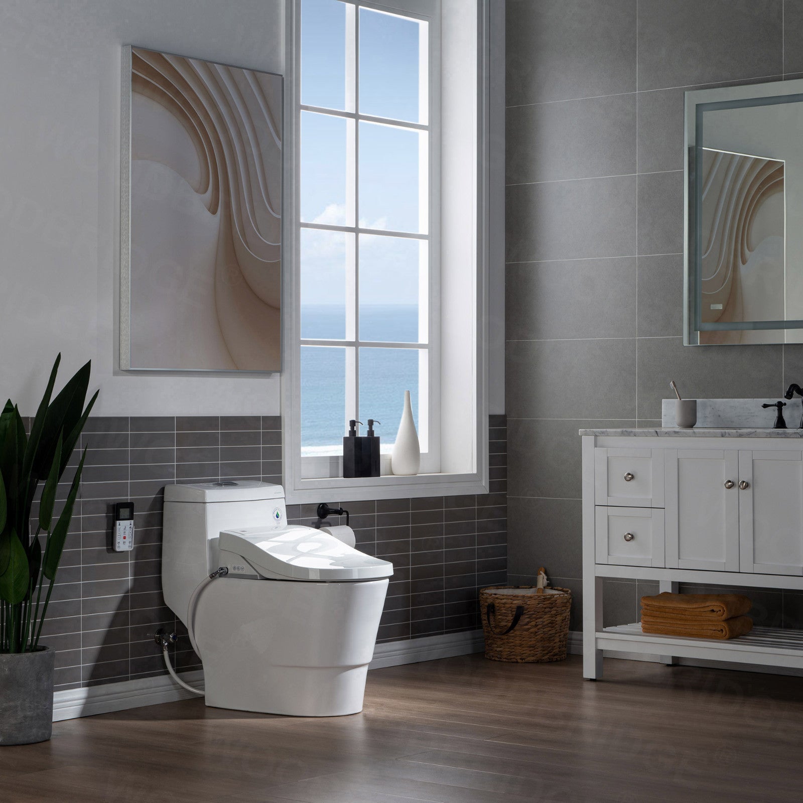 WOODBRIDGE T-0008 Luxury Bidet Toilet, Elongated One Piece Toilet with Advanced Bidet Seat, Chair Height, Smart Toilet Seat with Temperature Controlled Wash Functions and Air Dryer