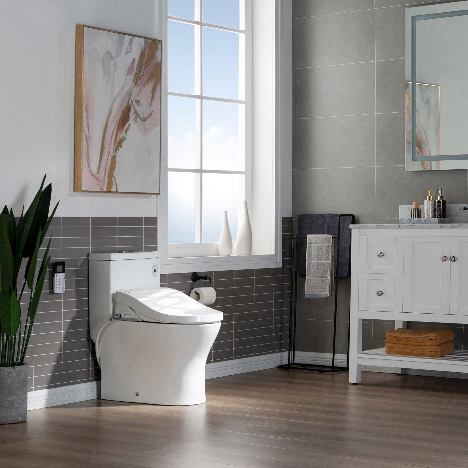 WOODBRIDGE Luxury, Elongated One Piece Toilet with Advanced Bidet Seat, White