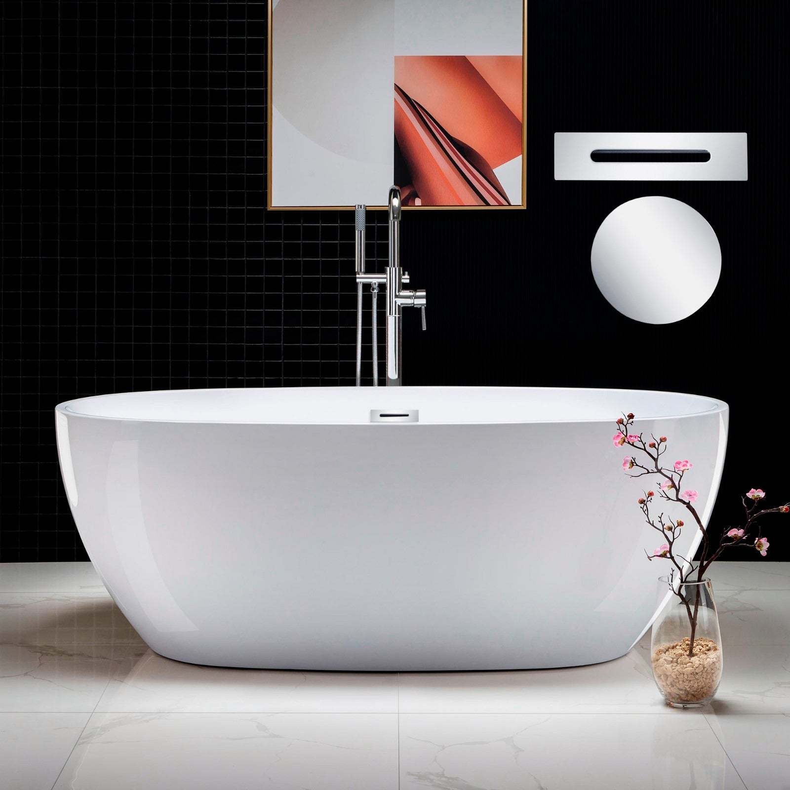WOODBRIDGE 67" Acrylic Freestanding Bathtub Contemporary Soaking Tub with Drain & Overflow, B0028