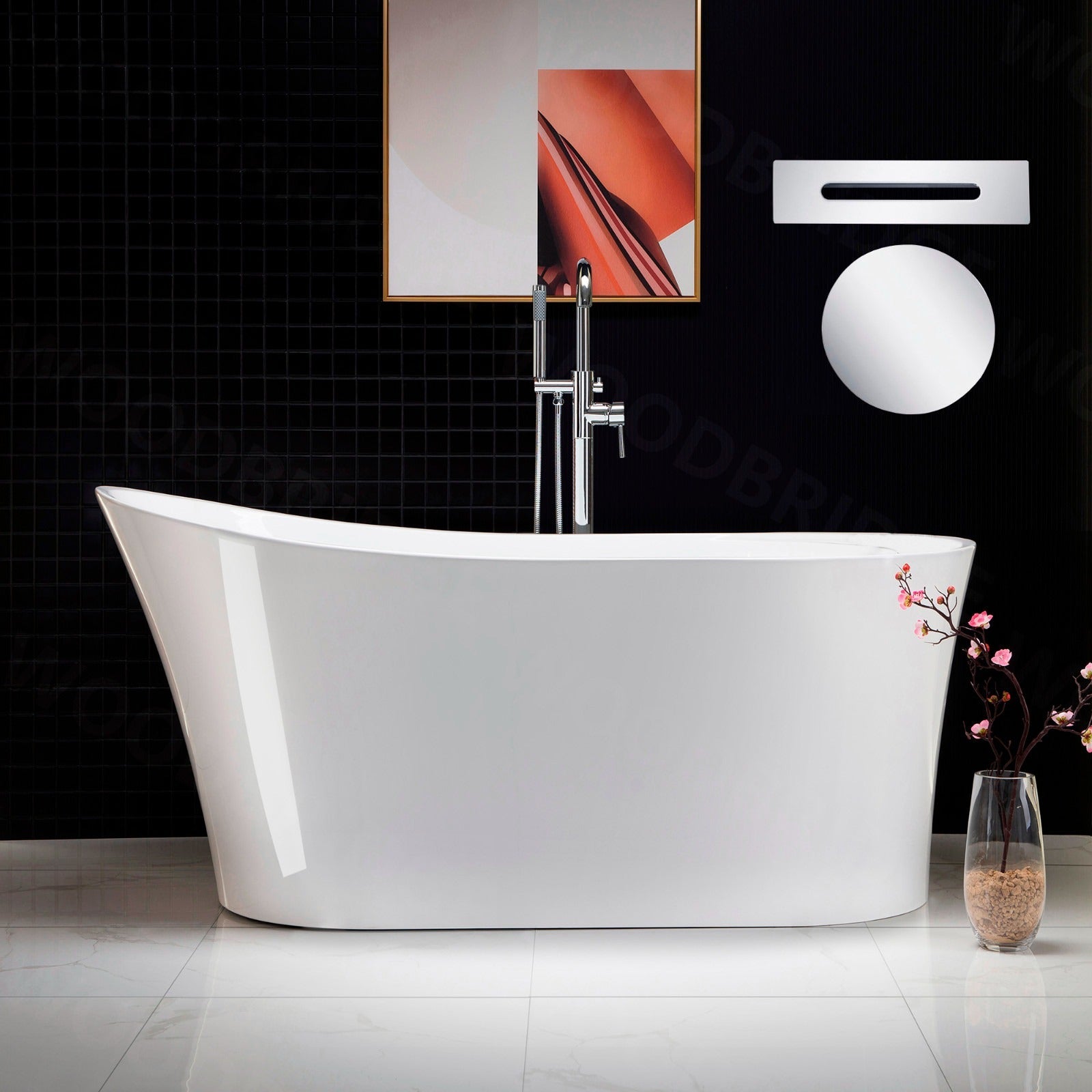 WOODBRIDGE 59" Acrylic Freestanding Bathtub Contemporary Soaking Tub with with Drain & Overflow, B0083