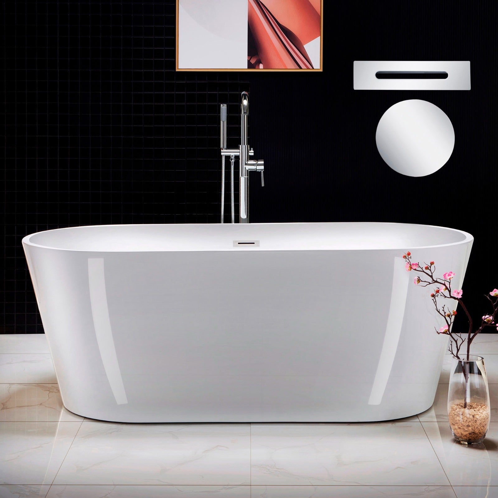 WOODBRIDGE 67" Acrylic Freestanding Bathtub Contemporary Soaking Tub with Drain & Overflow, B0013