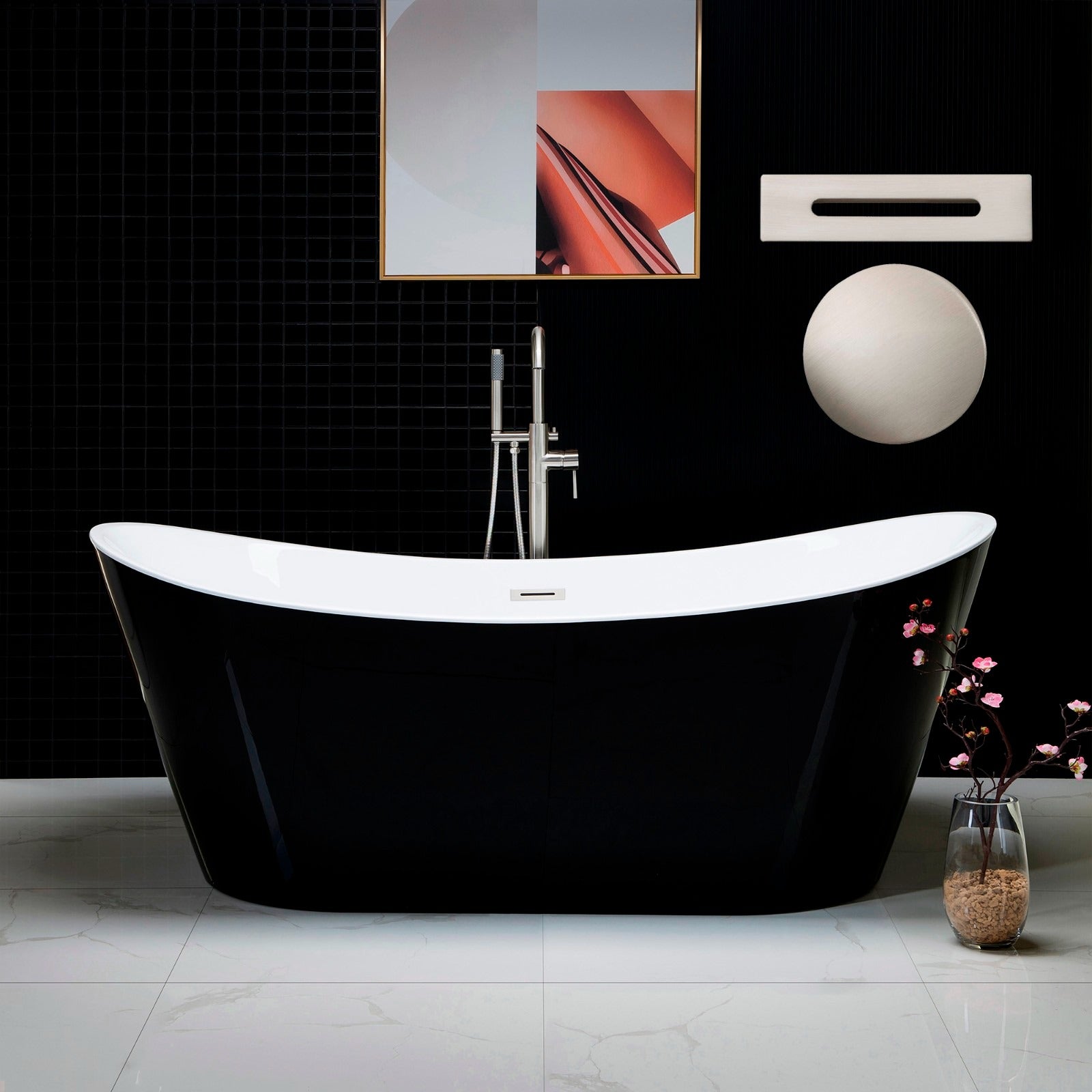 WOODBRIDGE 71" Acrylic Freestanding Bathtub Contemporary Soaking Tub with Drain & Overflow, B1817