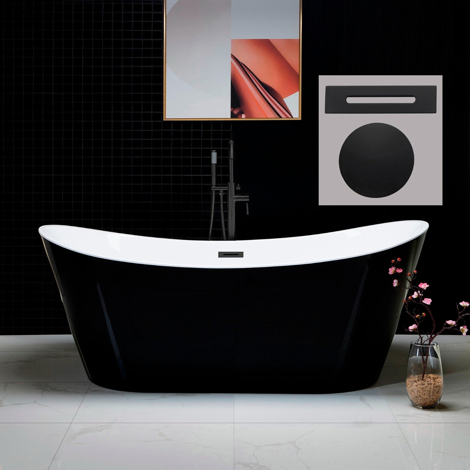 WOODBRIDGE 71" Acrylic Freestanding Bathtub Contemporary Soaking Tub with Drain & Overflow, B1817