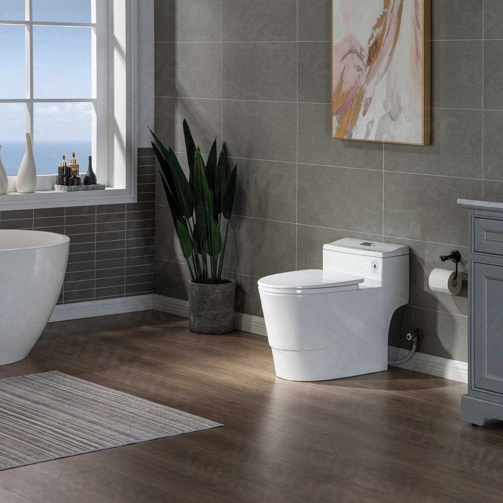 WOODBRIDGE T-0018 / B-0735 Dual Flush Elongated One-Piece Toilet with Soft Close Seat