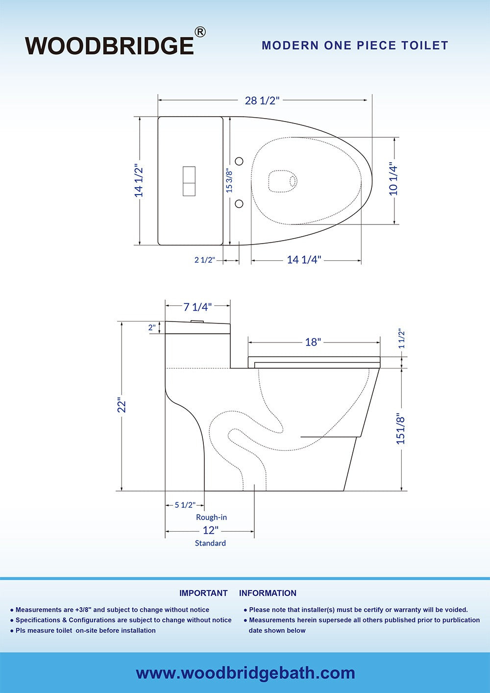 WOODBRIDGE T-0018 / B-0735 Dual Flush Elongated One-Piece Toilet with Soft Close Seat