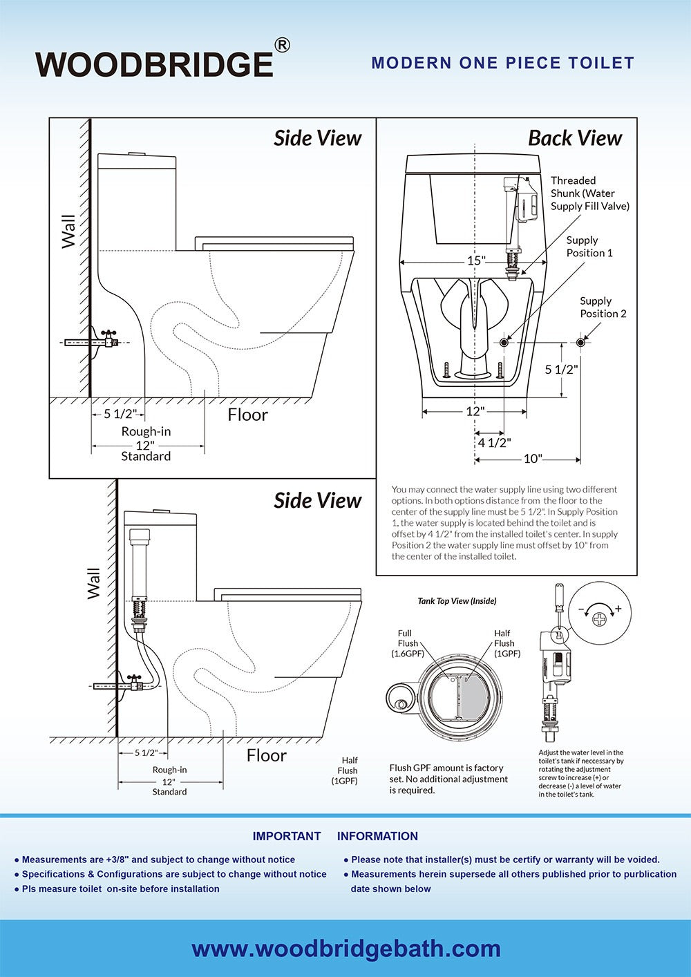 WOODBRIDGE T-0018 / B-0735 Dual Flush Elongated One-Piece Toilet with Soft Close Seat