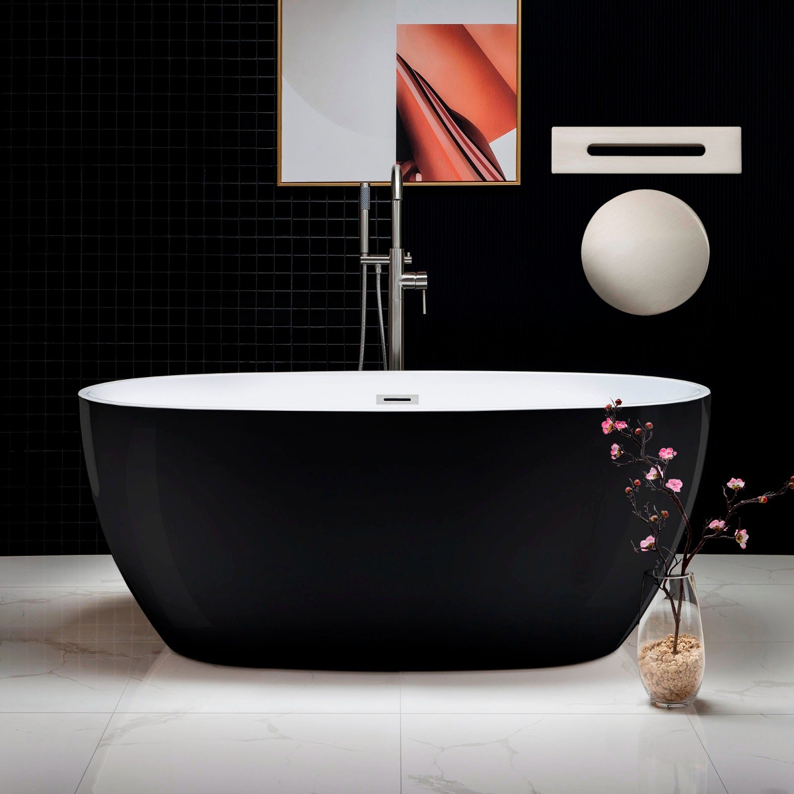 WOODBRIDGE 59" Acrylic Freestanding Bathtub Contemporary Soaking Tub with Drain & Overflow, B1818