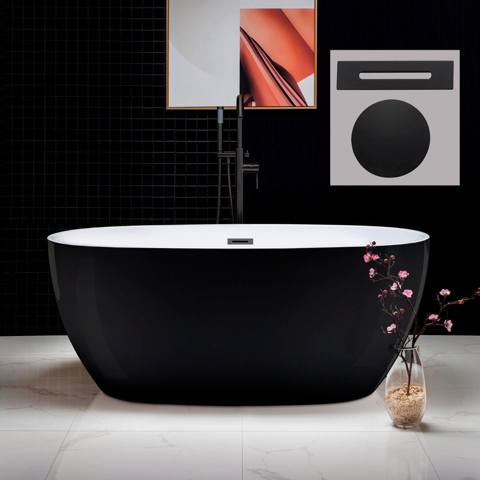 WOODBRIDGE 59" Acrylic Freestanding Bathtub Contemporary Soaking Tub with Drain & Overflow, B1818