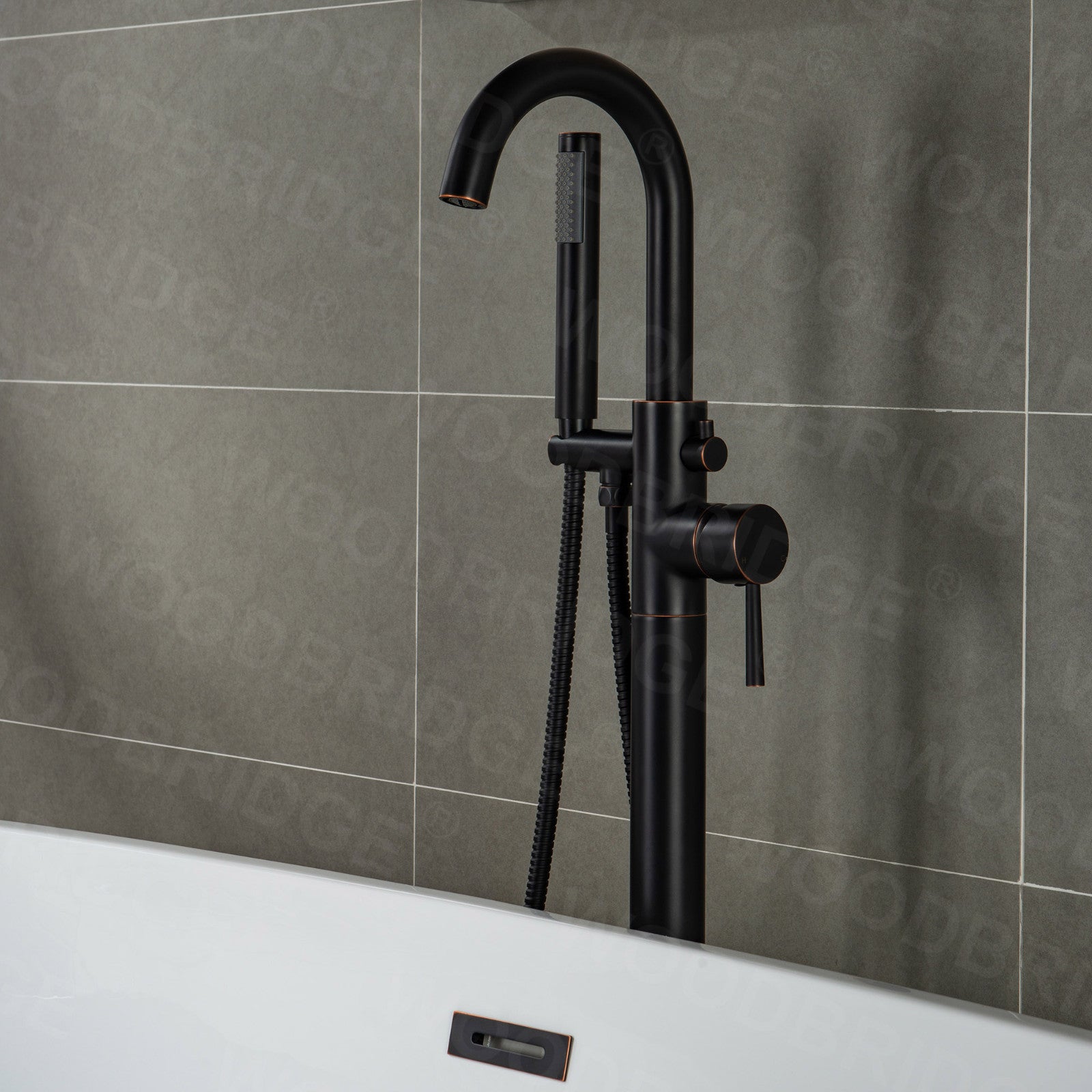 WOODBRIDGE F0001BNRD Contemporary Single Handle Floor Mount Freestanding Tub Filler Faucet with Hand shower