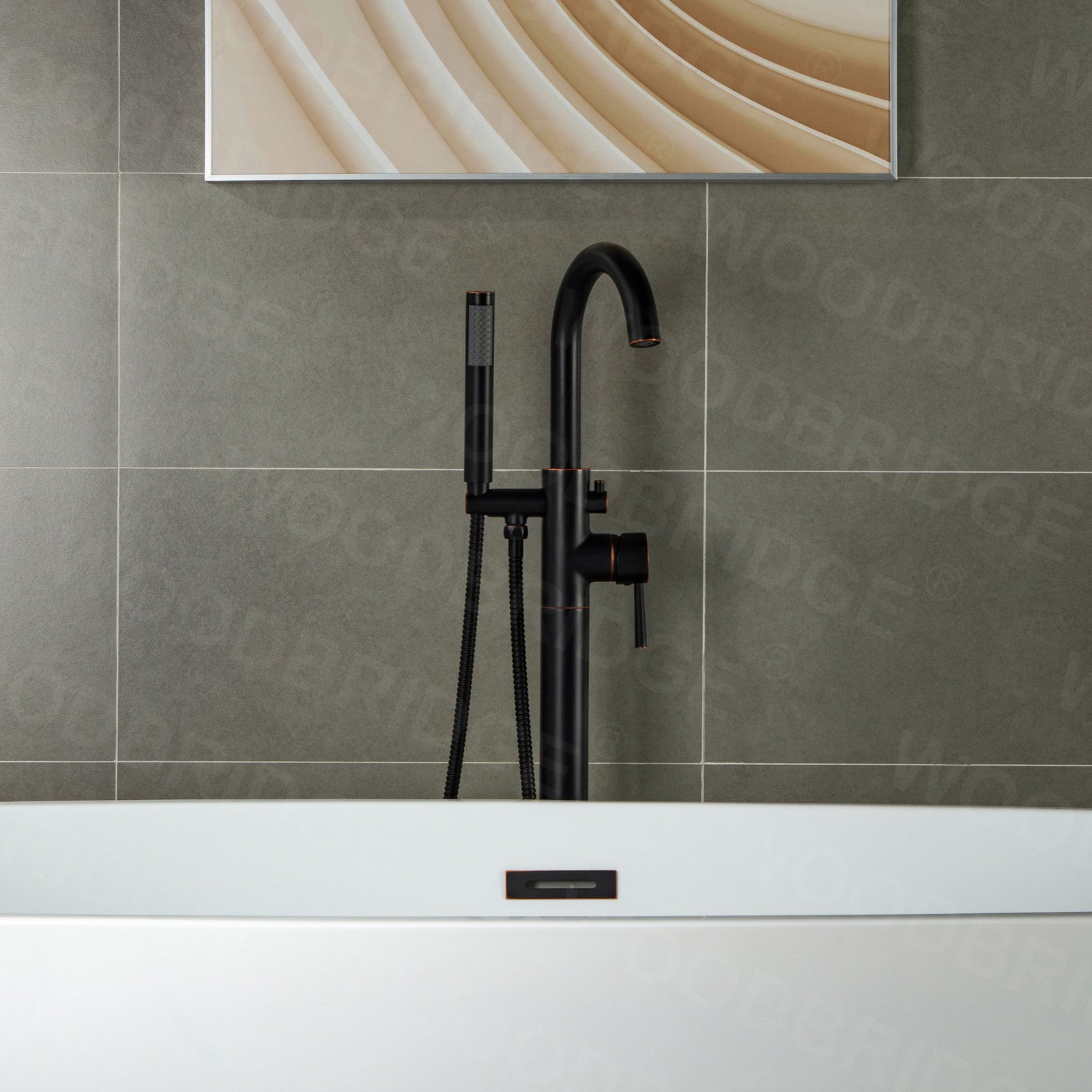 WOODBRIDGE F0001BNRD Contemporary Single Handle Floor Mount Freestanding Tub Filler Faucet with Hand shower