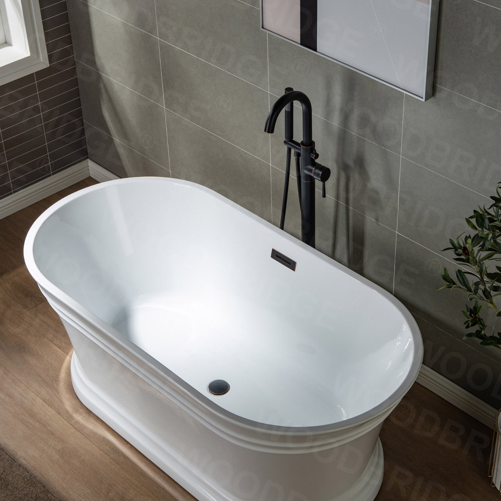 WOODBRIDGE F0001BNRD Contemporary Single Handle Floor Mount Freestanding Tub Filler Faucet with Hand shower