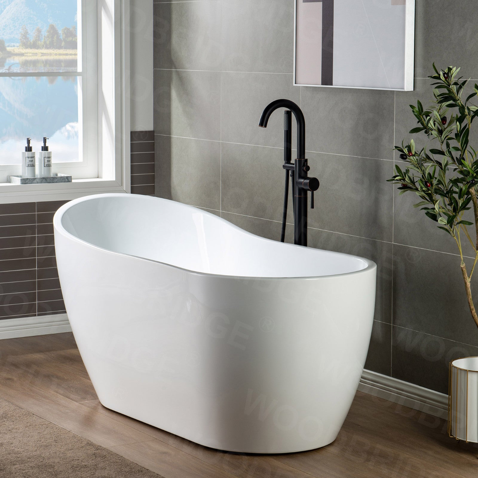 WOODBRIDGE F0001BNRD Contemporary Single Handle Floor Mount Freestanding Tub Filler Faucet with Hand shower