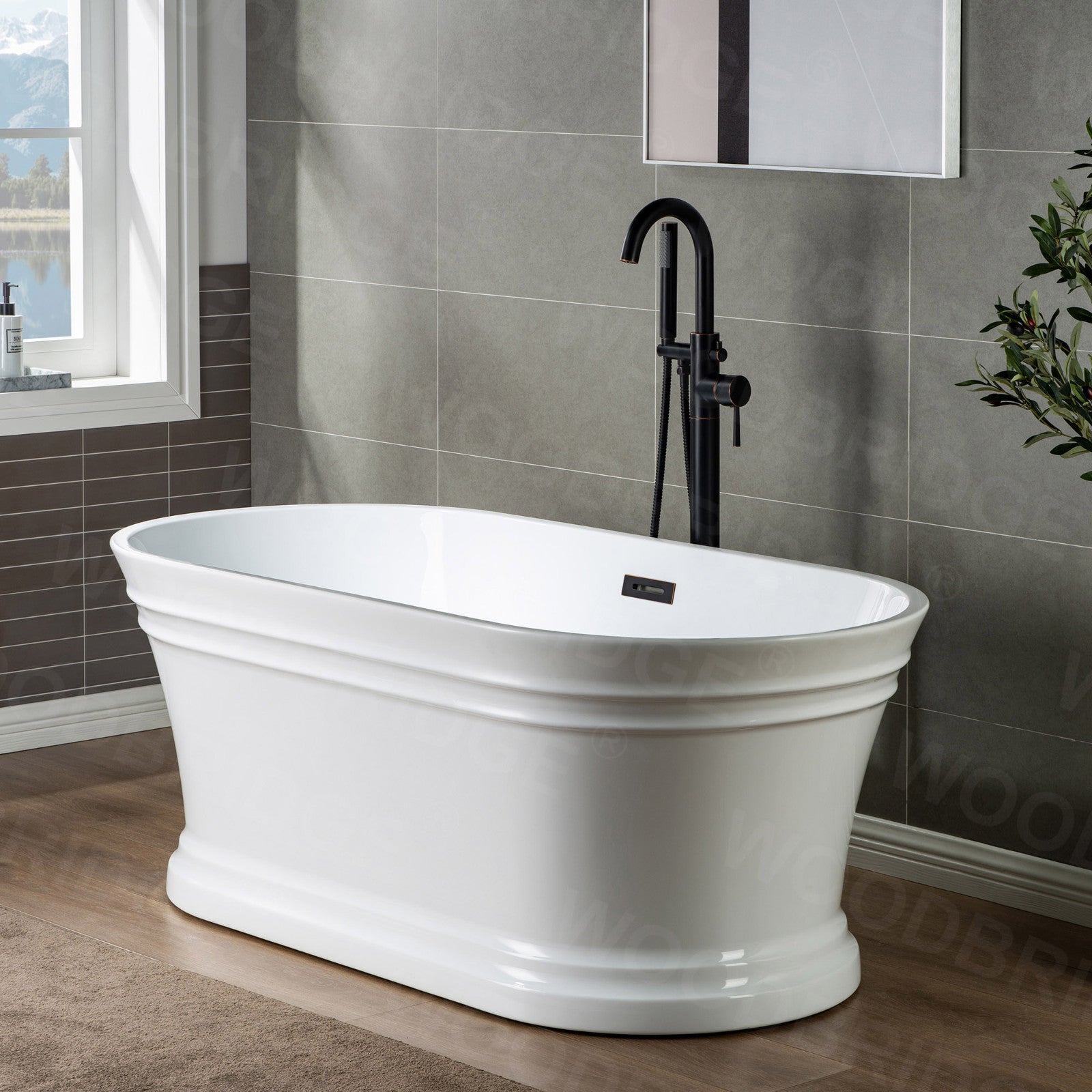 WOODBRIDGE F0001BNRD Contemporary Single Handle Floor Mount Freestanding Tub Filler Faucet with Hand shower
