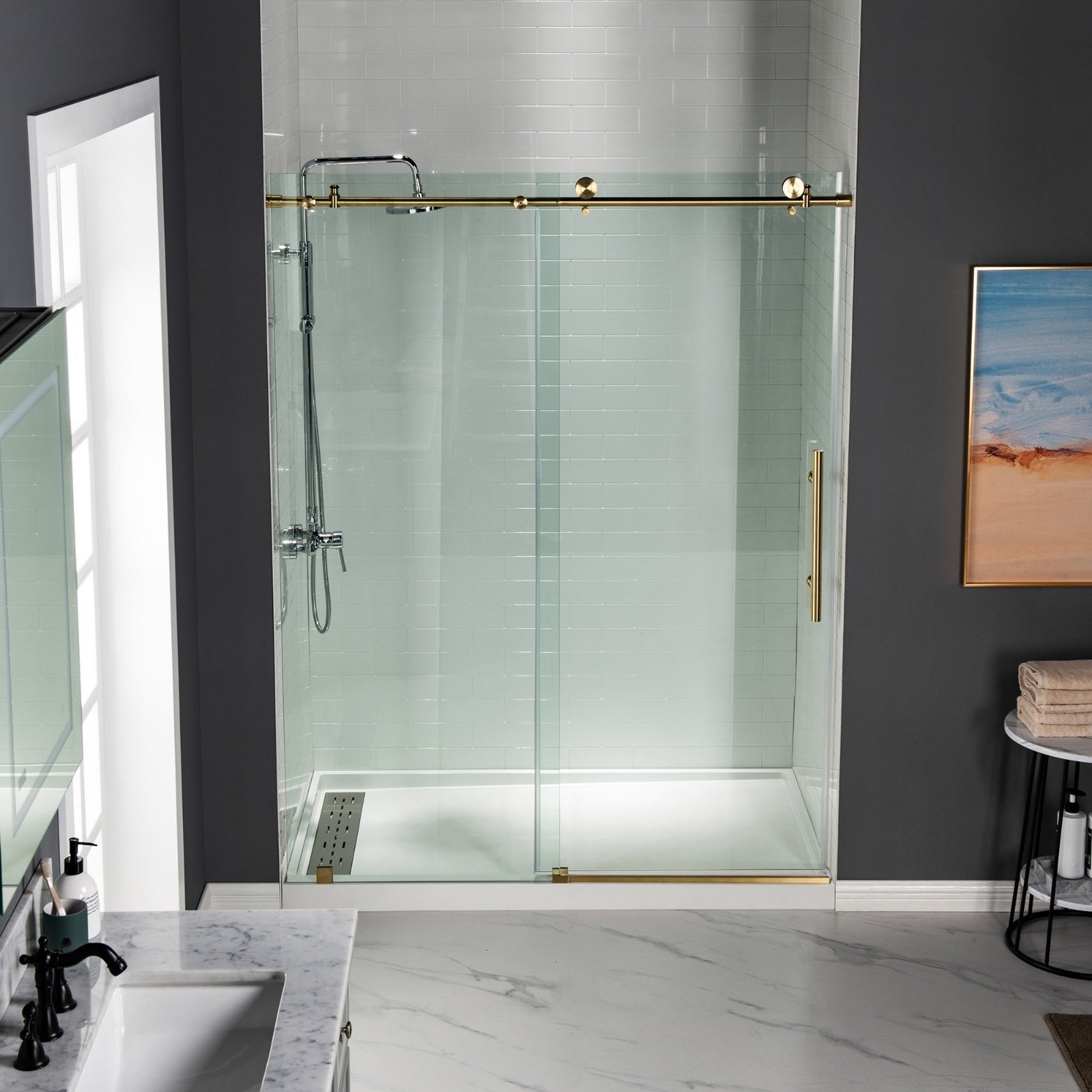 WOODBRIDGE Frameless Shower Doors 44-48" Width x 76"Height with 3/8"(10mm) Clear Tempered Glass, MBSDC4876