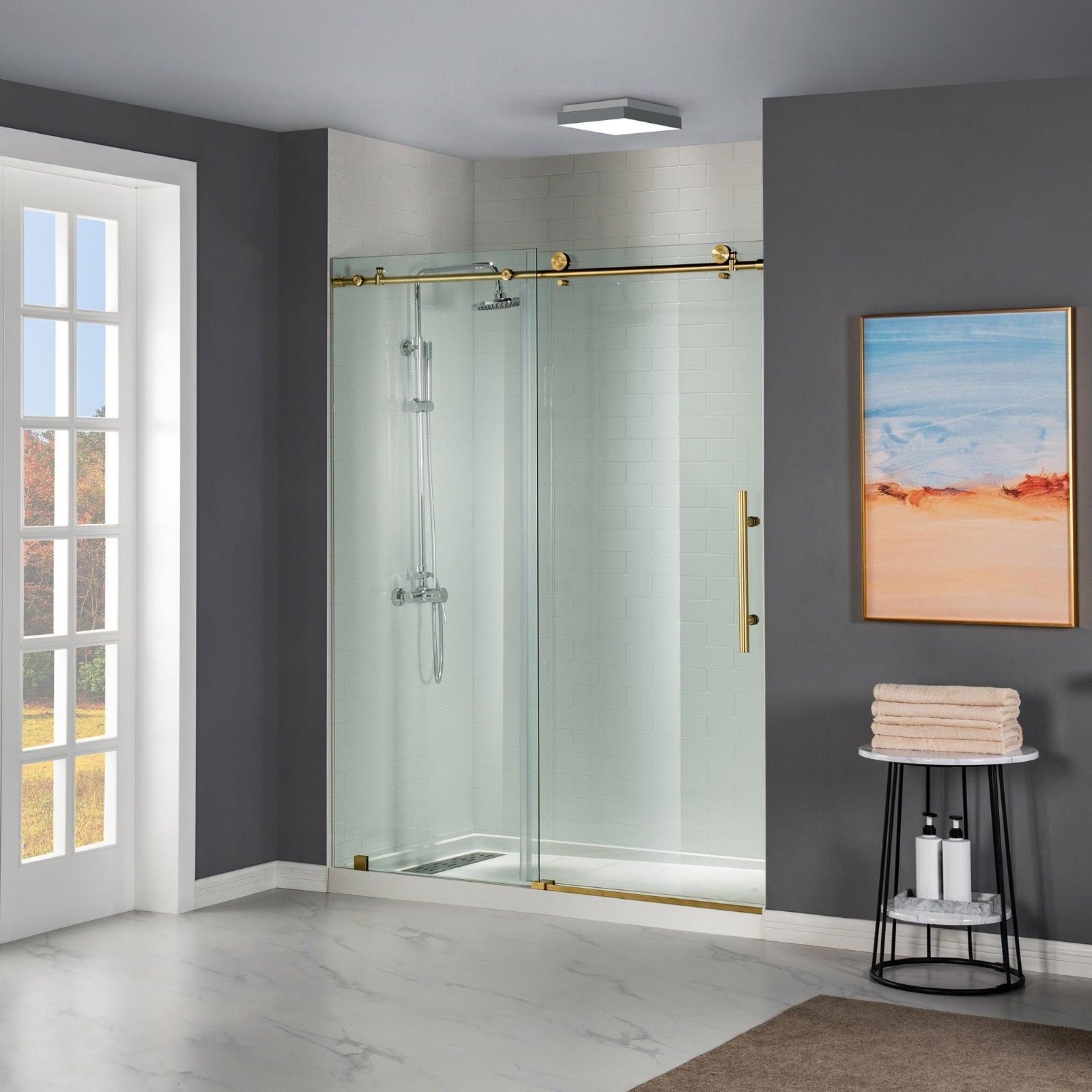 WOODBRIDGE Frameless Shower Doors 44-48" Width x 76"Height with 3/8"(10mm) Clear Tempered Glass, MBSDC4876