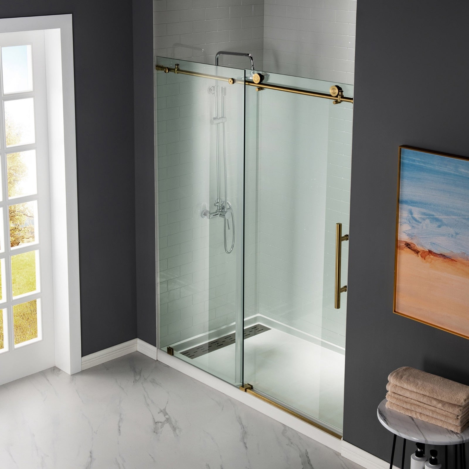 WOODBRIDGE Frameless Shower Doors 44-48" Width x 76"Height with 3/8"(10mm) Clear Tempered Glass, MBSDC4876