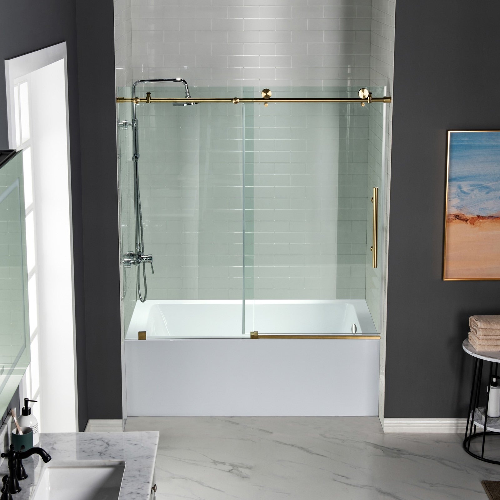 WOODBRIDGE Frameless Bathtub Shower Doors 56-60" Width x 62"Height with 3/8"(10mm) Clear Tempered Glass, MBSDC6062