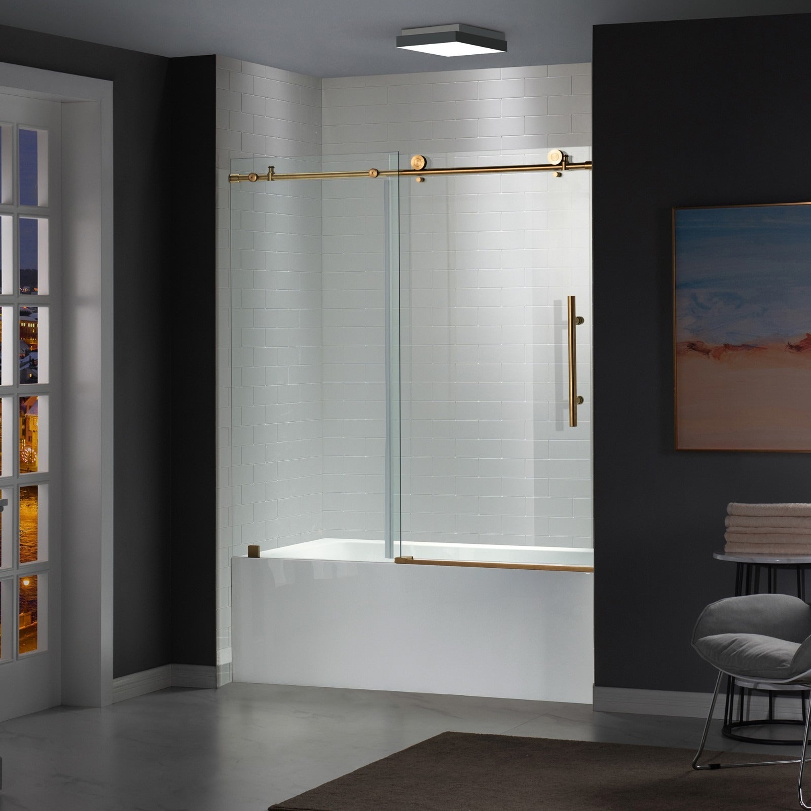 WOODBRIDGE Frameless Bathtub Shower Doors 56-60" Width x 62"Height with 3/8"(10mm) Clear Tempered Glass, MBSDC6062