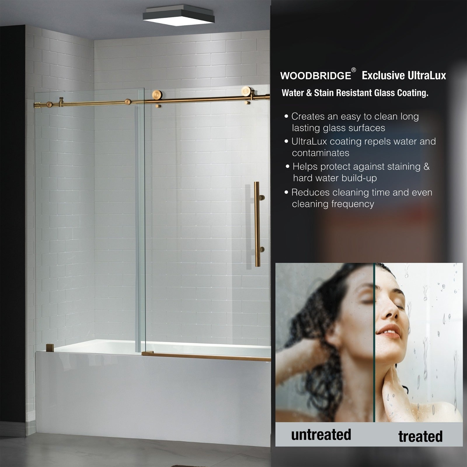 WOODBRIDGE Frameless Bathtub Shower Doors 56-60" Width x 62"Height with 3/8"(10mm) Clear Tempered Glass, MBSDC6062