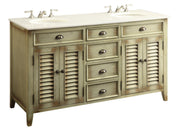 Chans Furniture CF88324-60W 60" Abbeville Distressed Beige Double Sink Vanity - Benton Collection