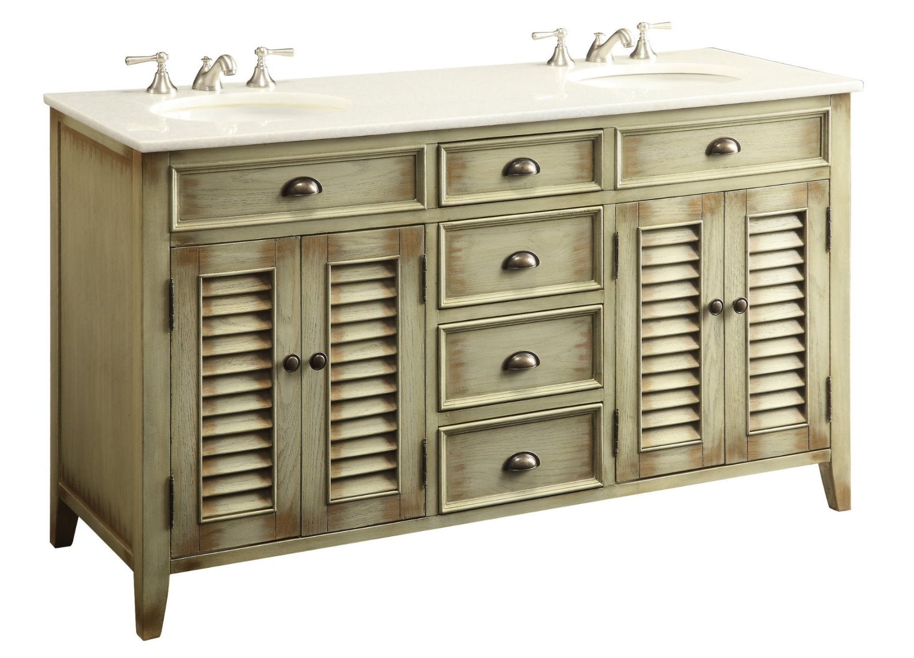 Chans Furniture CF88324-60W 60" Abbeville Distressed Beige Double Sink Vanity - Benton Collection