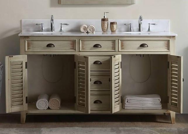 Chans Furniture CF88324-60W 60" Abbeville Distressed Beige Double Sink Vanity - Benton Collection