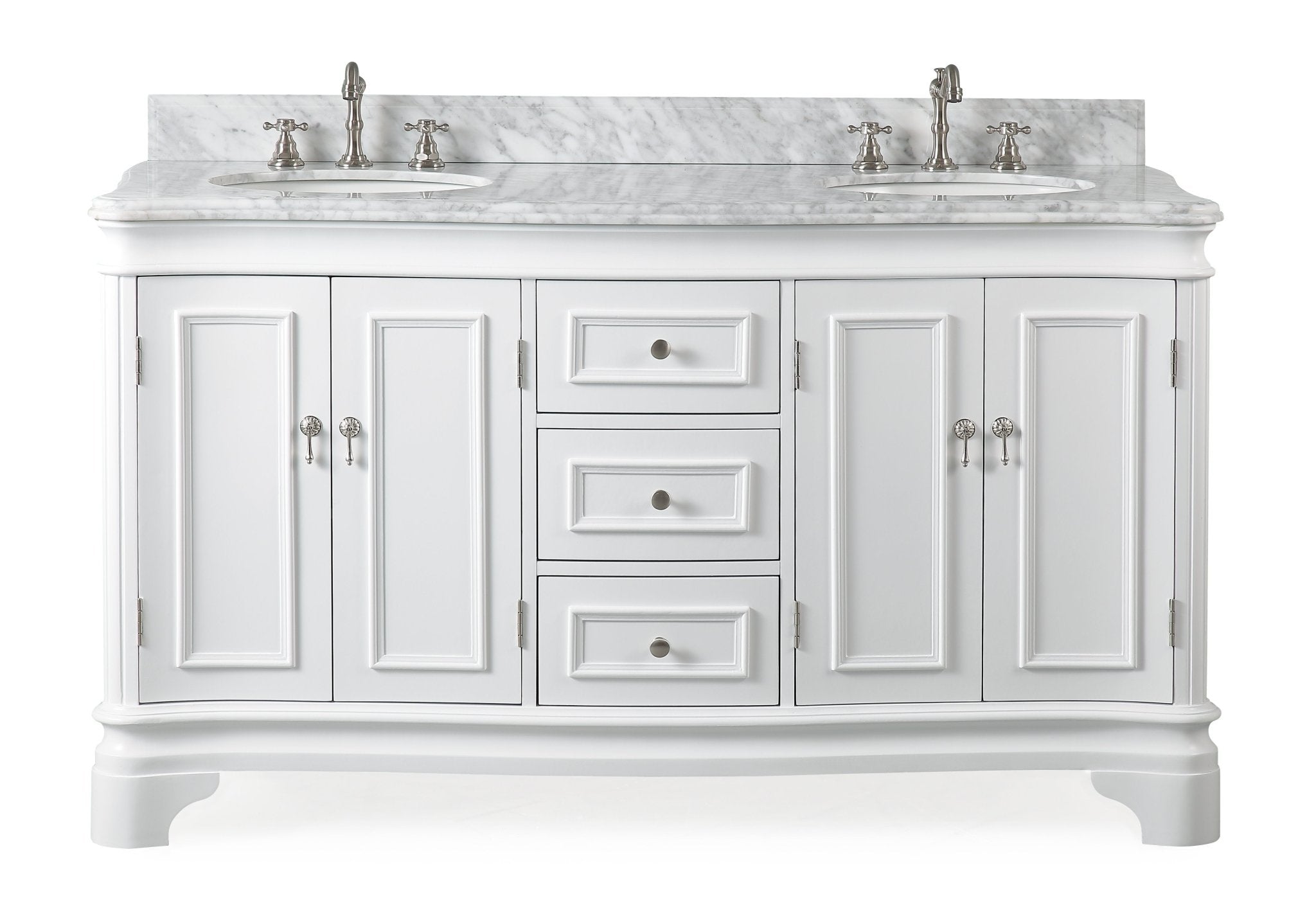 Chans Furniture 2077W 60" Benton Collection Double Sink Sesto White Bathroom Vanity