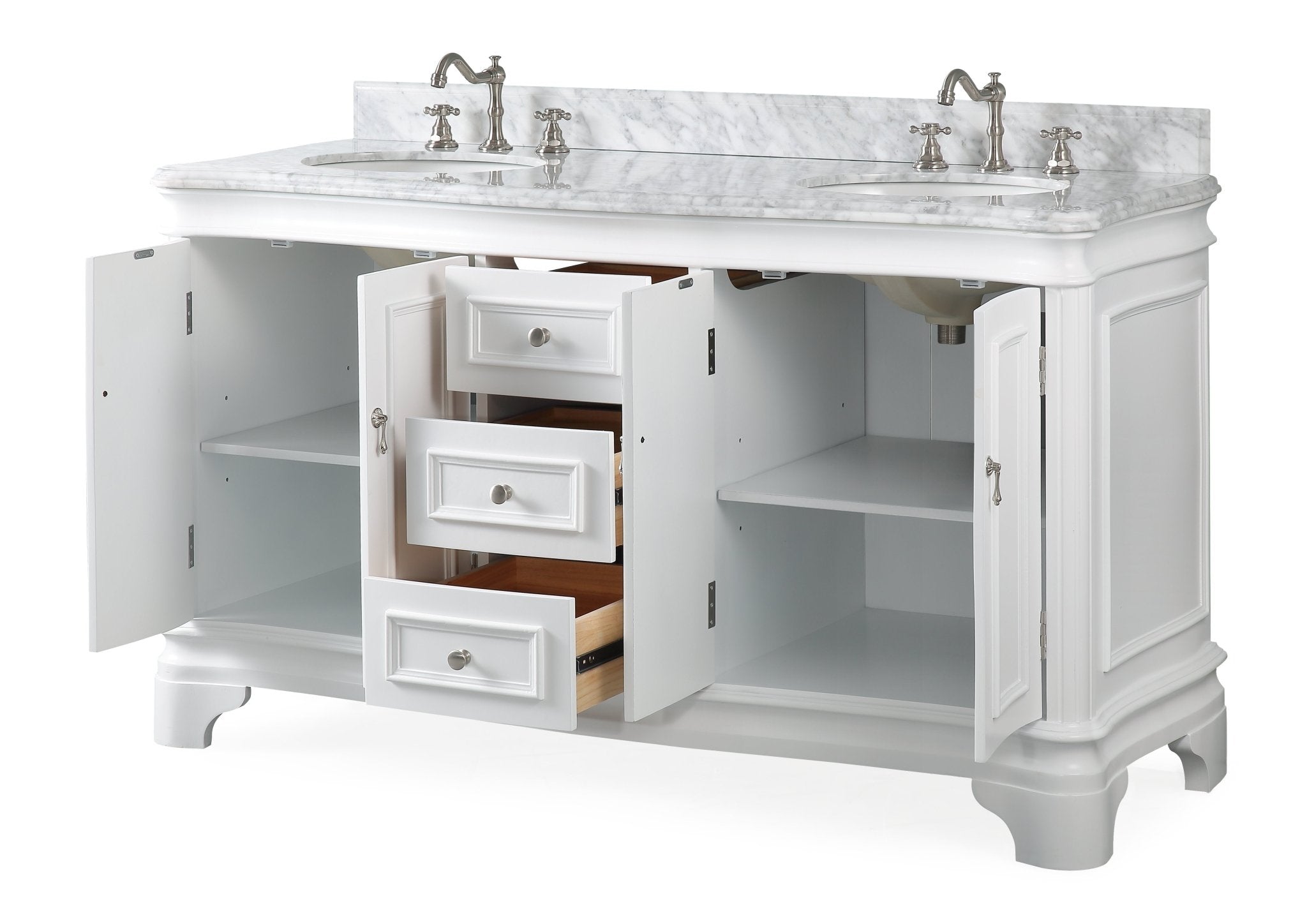 Chans Furniture 2077W 60" Benton Collection Double Sink Sesto White Bathroom Vanity