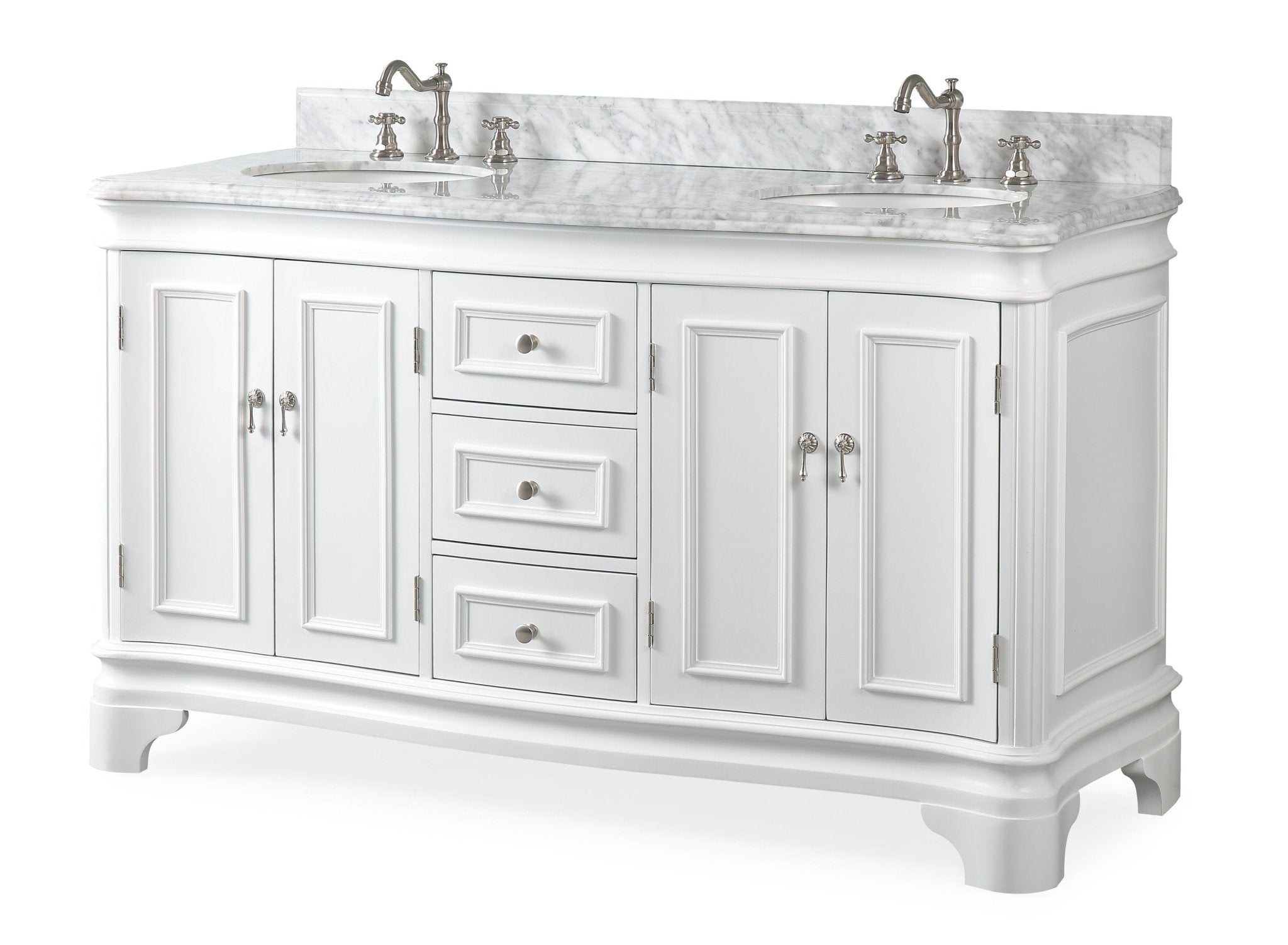 Chans Furniture 2077W 60" Benton Collection Double Sink Sesto White Bathroom Vanity