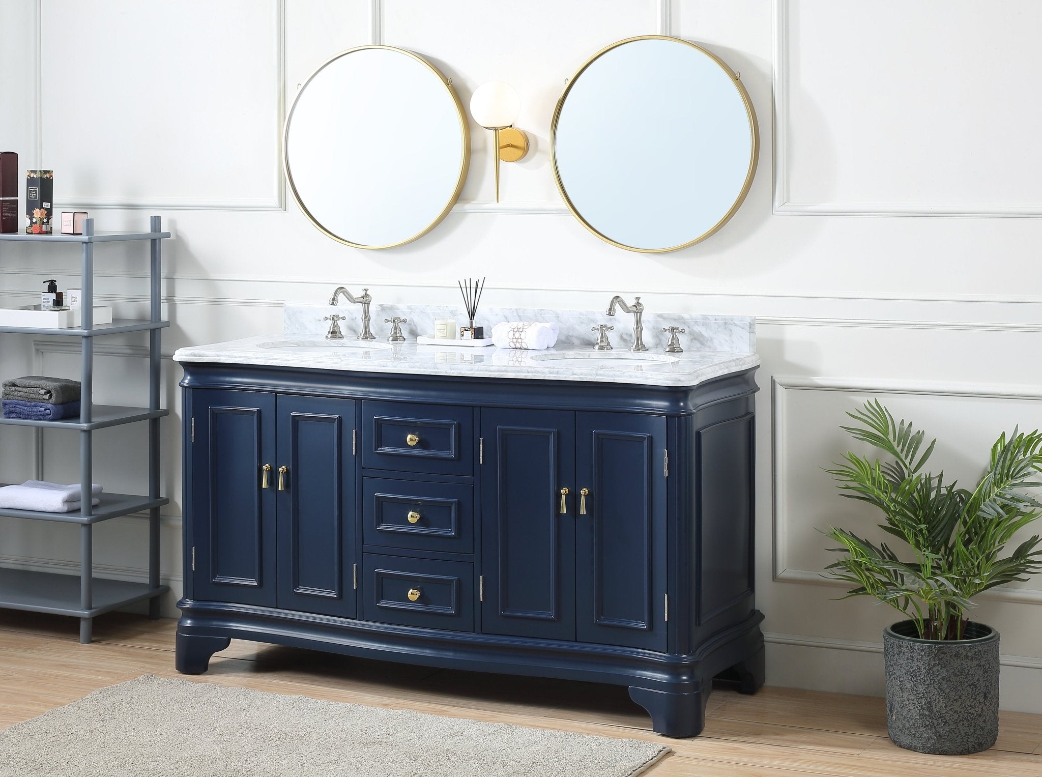 Chans Furniture 2077NB 60" Benton Collection Sesto Navy Blue Bathroom Vanity
