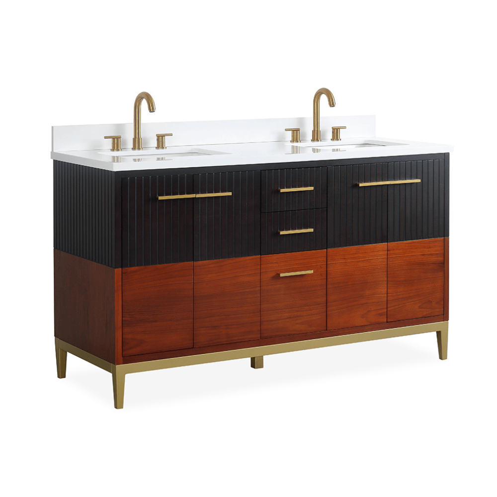Chans Furniture GD-9822D-60 60 Inch Beatrice Mid-Century Trendy Modern Double Sink Bathroom Vanity