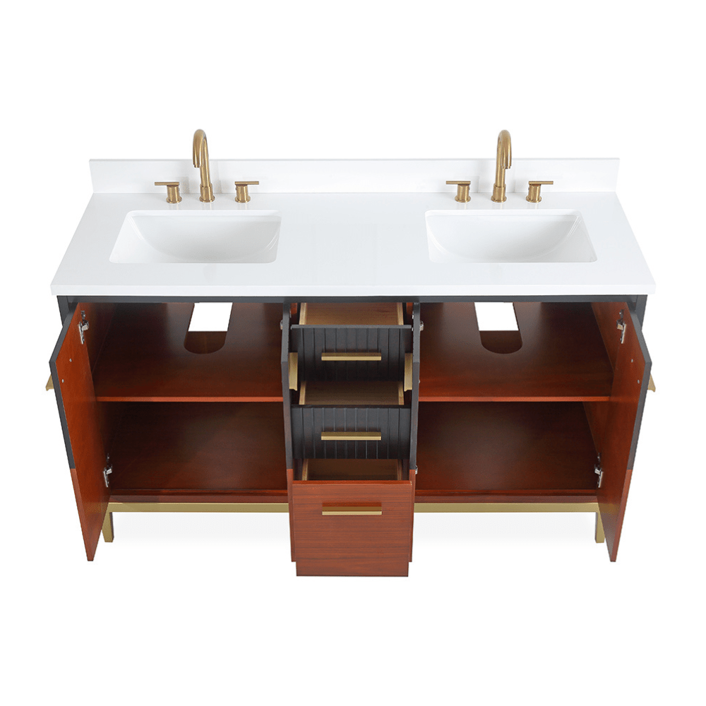 Chans Furniture GD-9822D-60 60 Inch Beatrice Mid-Century Trendy Modern Double Sink Bathroom Vanity