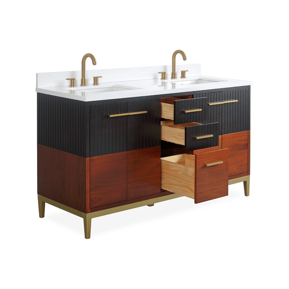Chans Furniture GD-9822D-60 60 Inch Beatrice Mid-Century Trendy Modern Double Sink Bathroom Vanity