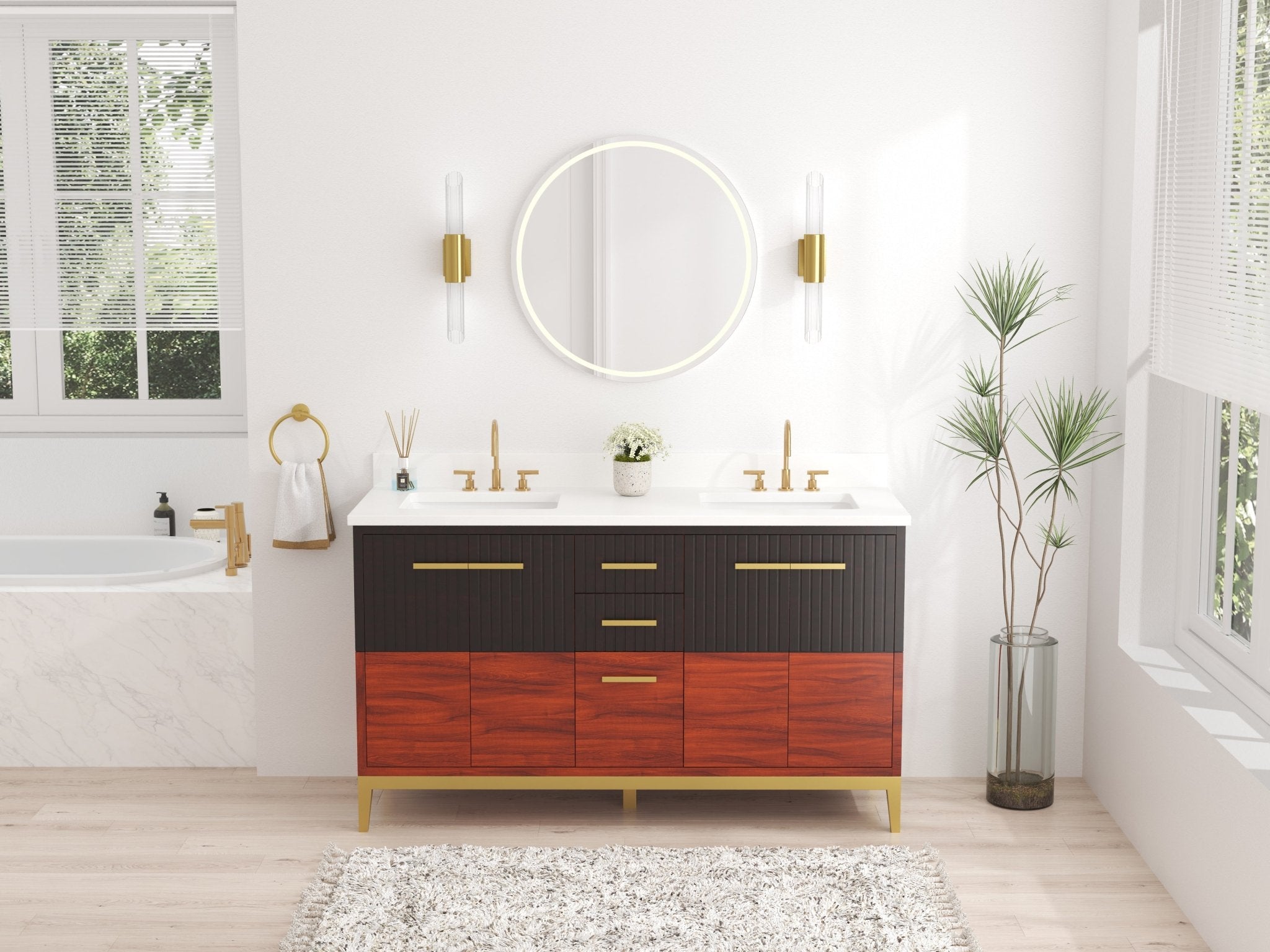 Chans Furniture GD-9822D-60 60 Inch Beatrice Mid-Century Trendy Modern Double Sink Bathroom Vanity