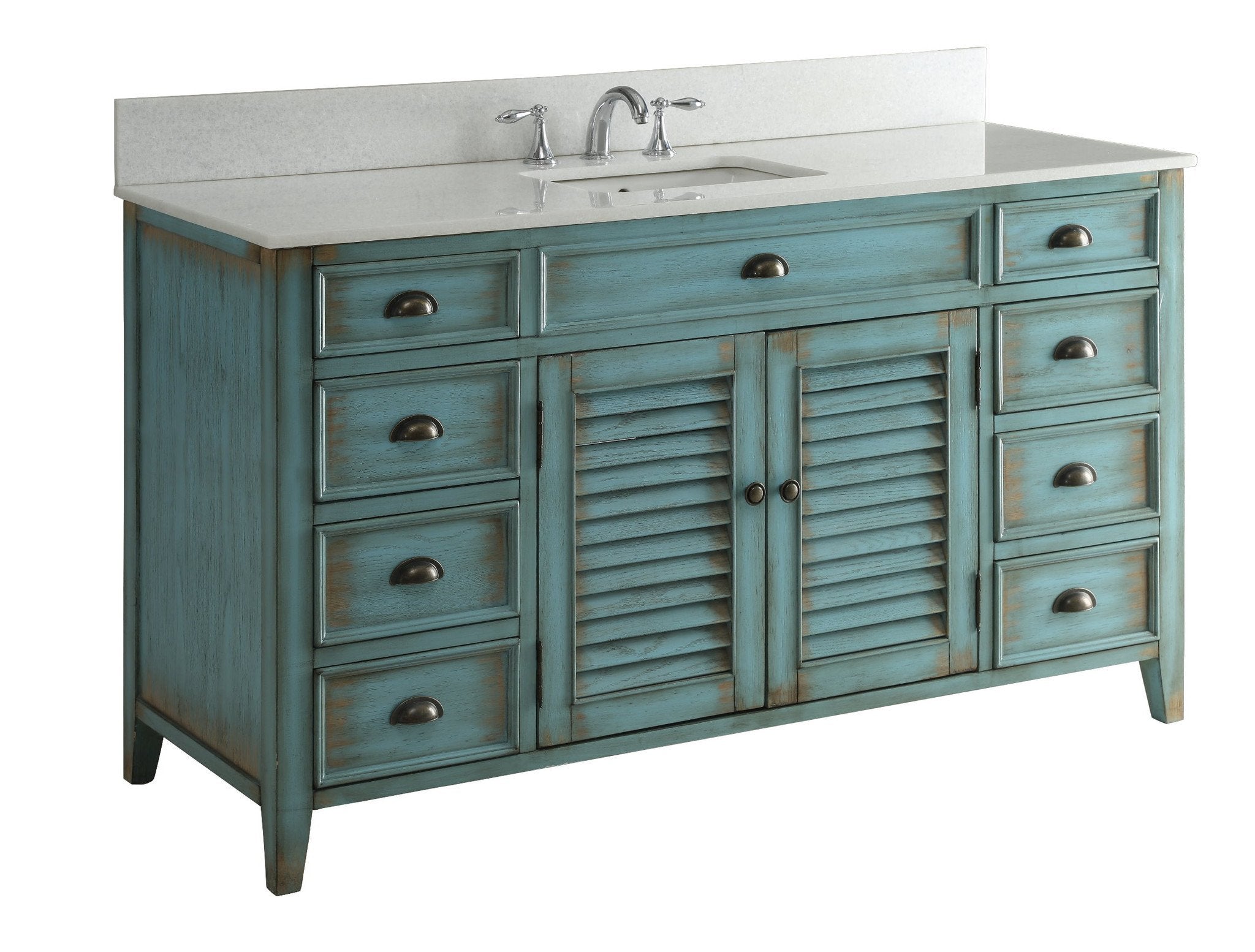 Chans Furniture CF-66323BU-60 60 inch Abbeville Distressed Blue Single Sink Bathroom Vanity With Marble Top