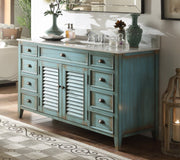 Chans Furniture CF-66323BU-60 60 inch Abbeville Distressed Blue Single Sink Bathroom Vanity With Marble Top