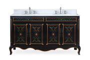 Chans Furniture HF-2326D-60 60 Inch Black Hand-Painted Floral Decoroso Double Sink Bathroom Vanity